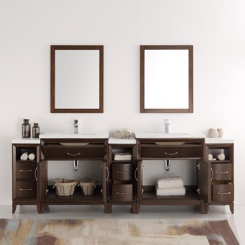 Fresca Cambridge 96" Antique Coffee Double Sink Traditional Vanity w/ Mirrors Vanity Fresca 