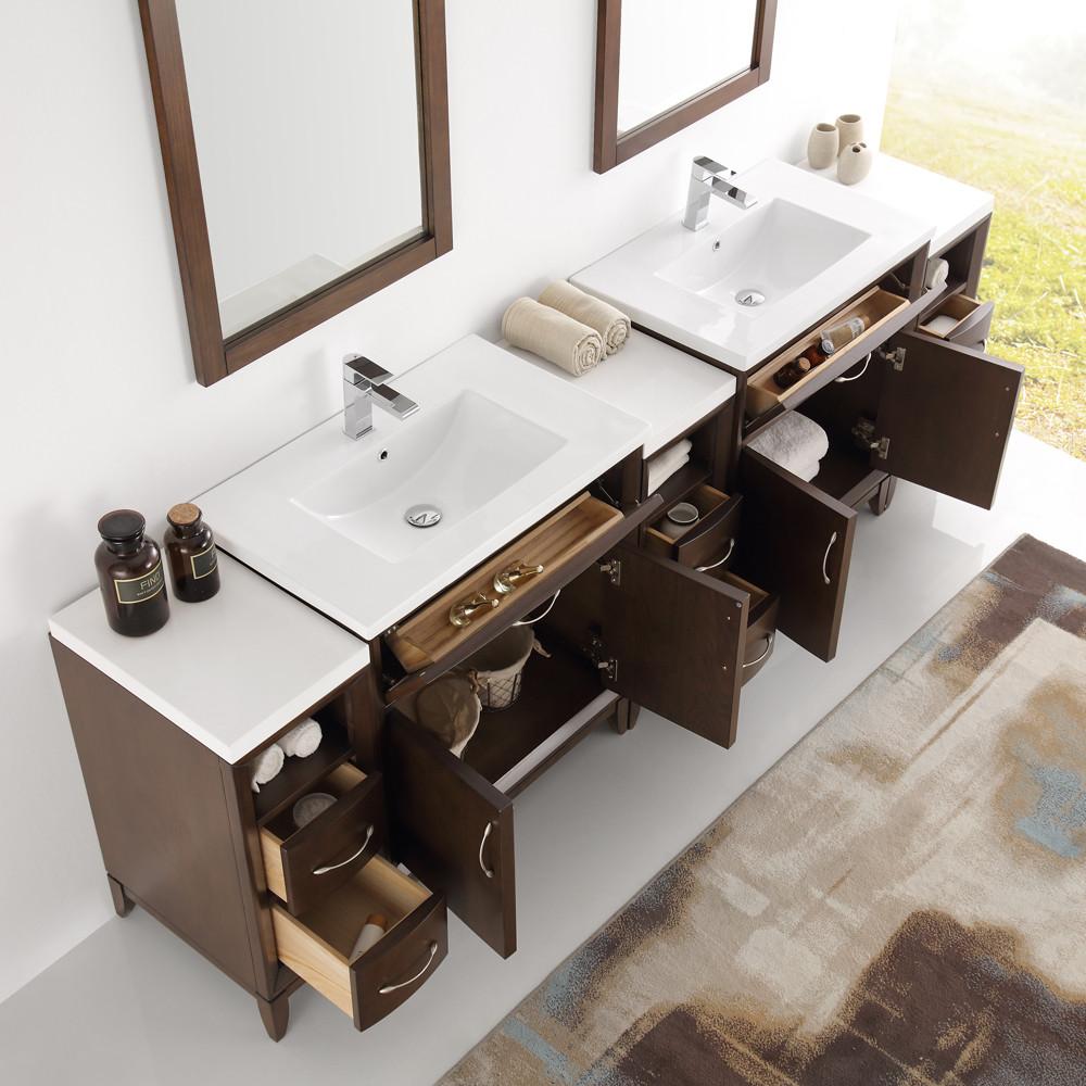 Fresca Cambridge 96" Antique Coffee Double Sink Traditional Vanity w/ Mirrors Vanity Fresca 