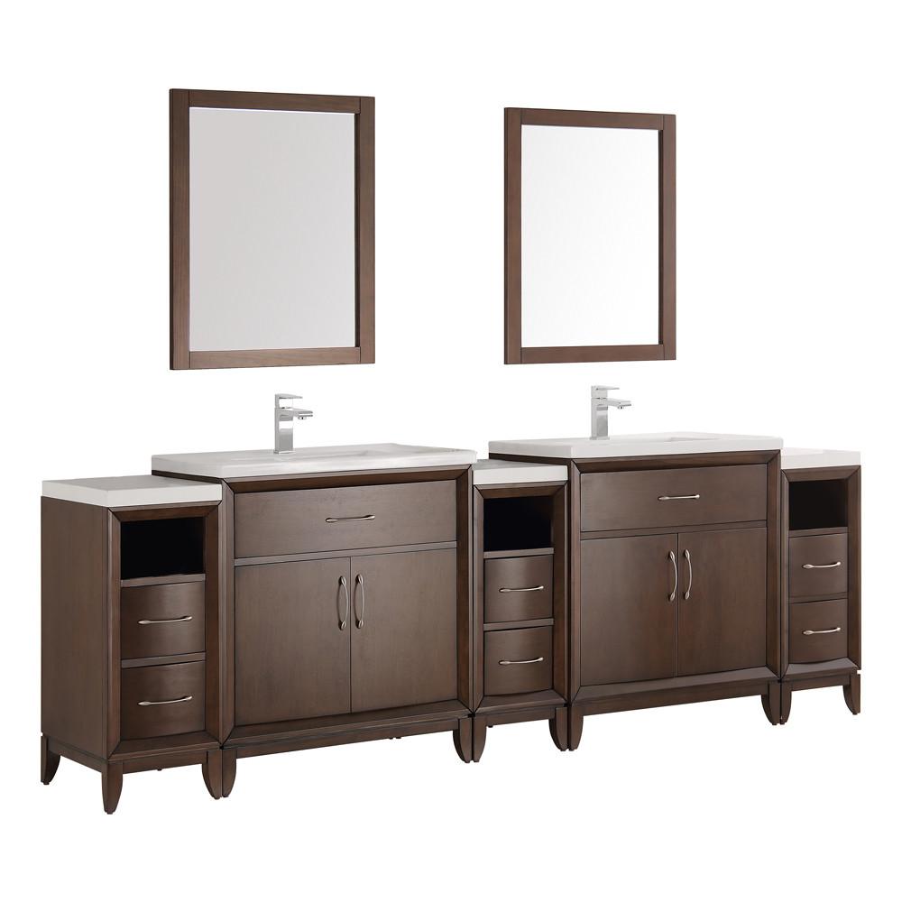 Fresca Cambridge 96" Antique Coffee Double Sink Traditional Vanity w/ Mirrors Vanity Fresca 