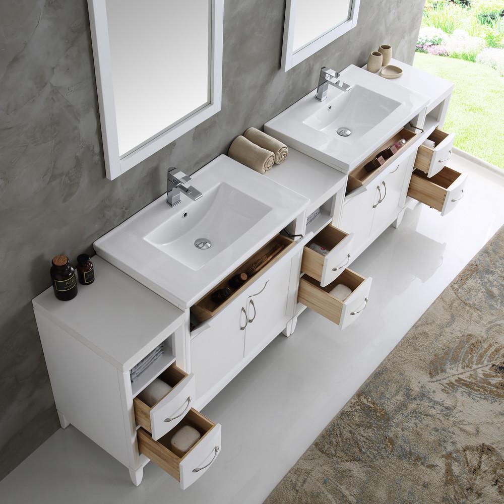 Fresca Cambridge 96" White Double Sink Traditional Bathroom Vanity w/ Mirrors Vanity Fresca 