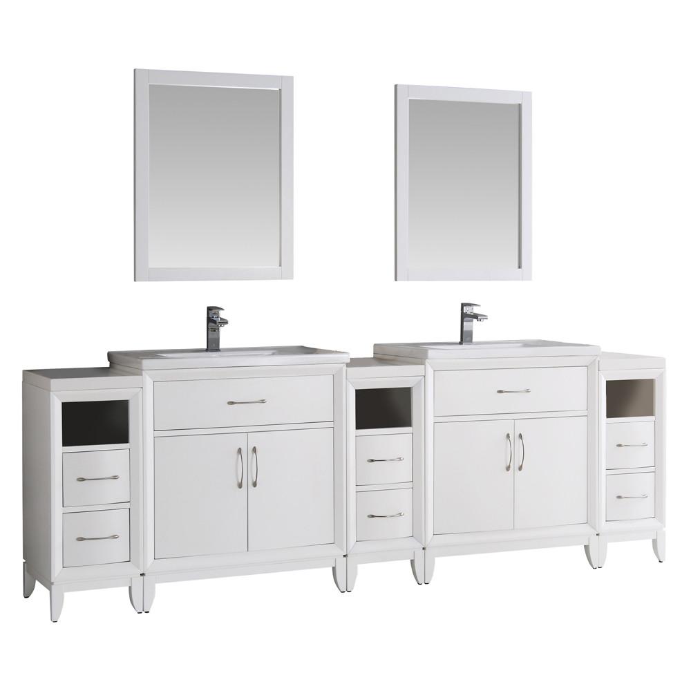 Fresca Cambridge 96" White Double Sink Traditional Bathroom Vanity w/ Mirrors Vanity Fresca 