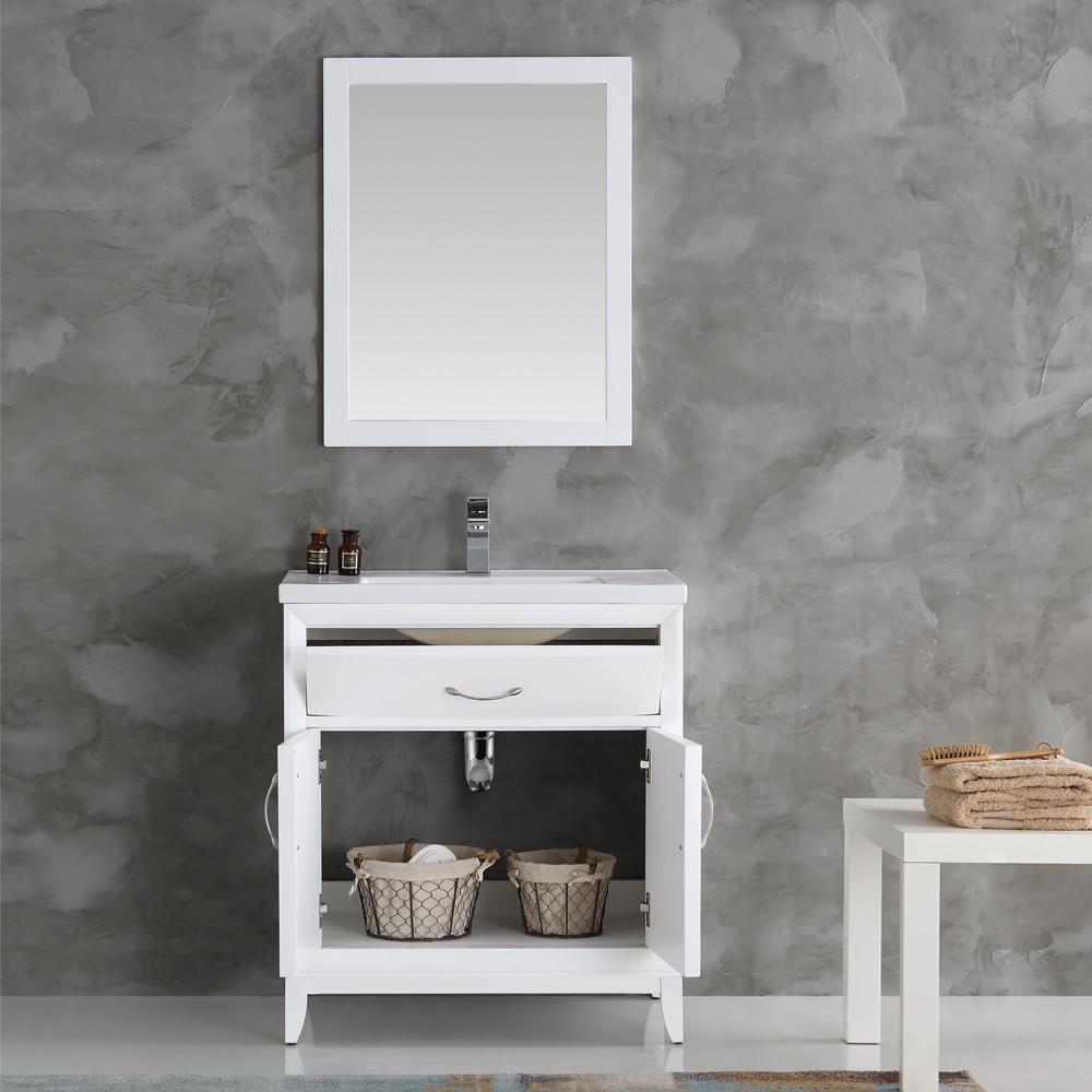 Fresca Cambridge 30" White Traditional Bathroom Vanity w/ Mirror Vanity Fresca 