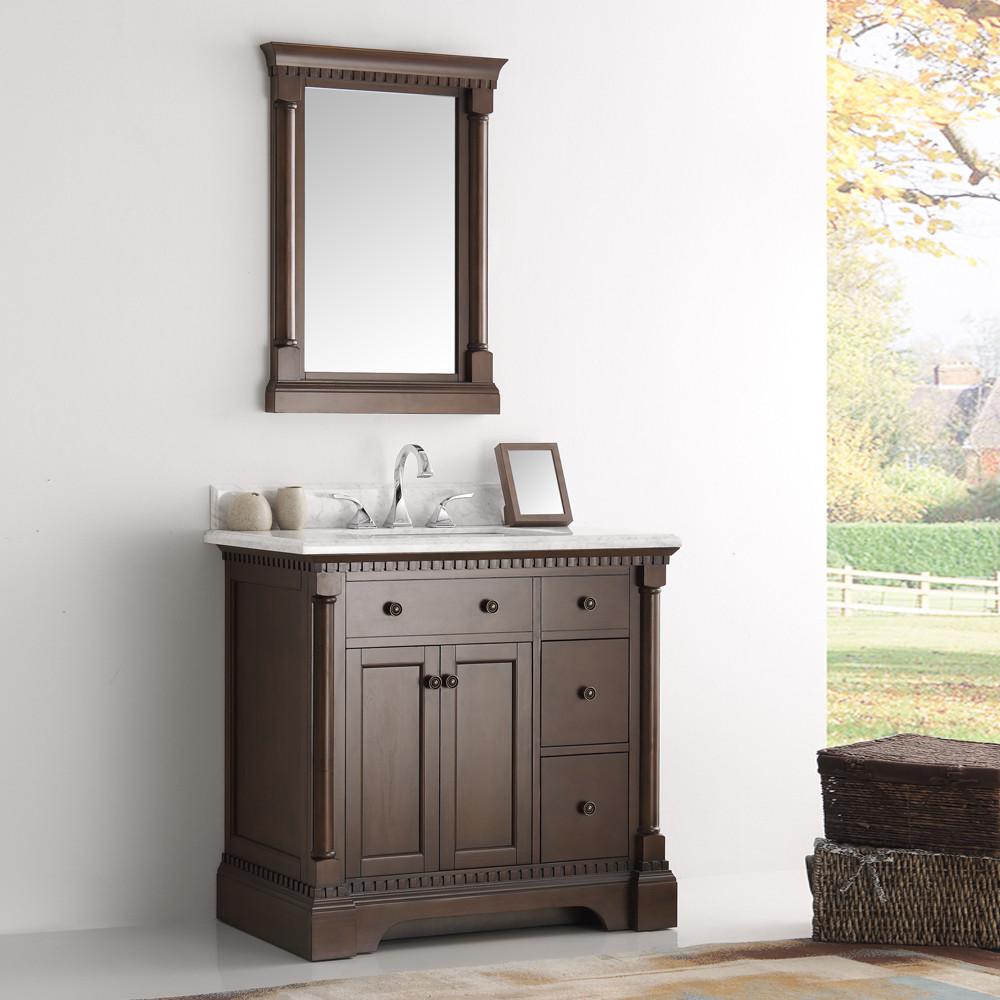 Fresca Kingston 36" Antique Coffee Traditional Bathroom Vanity w/ Mirror Vanity Fresca 