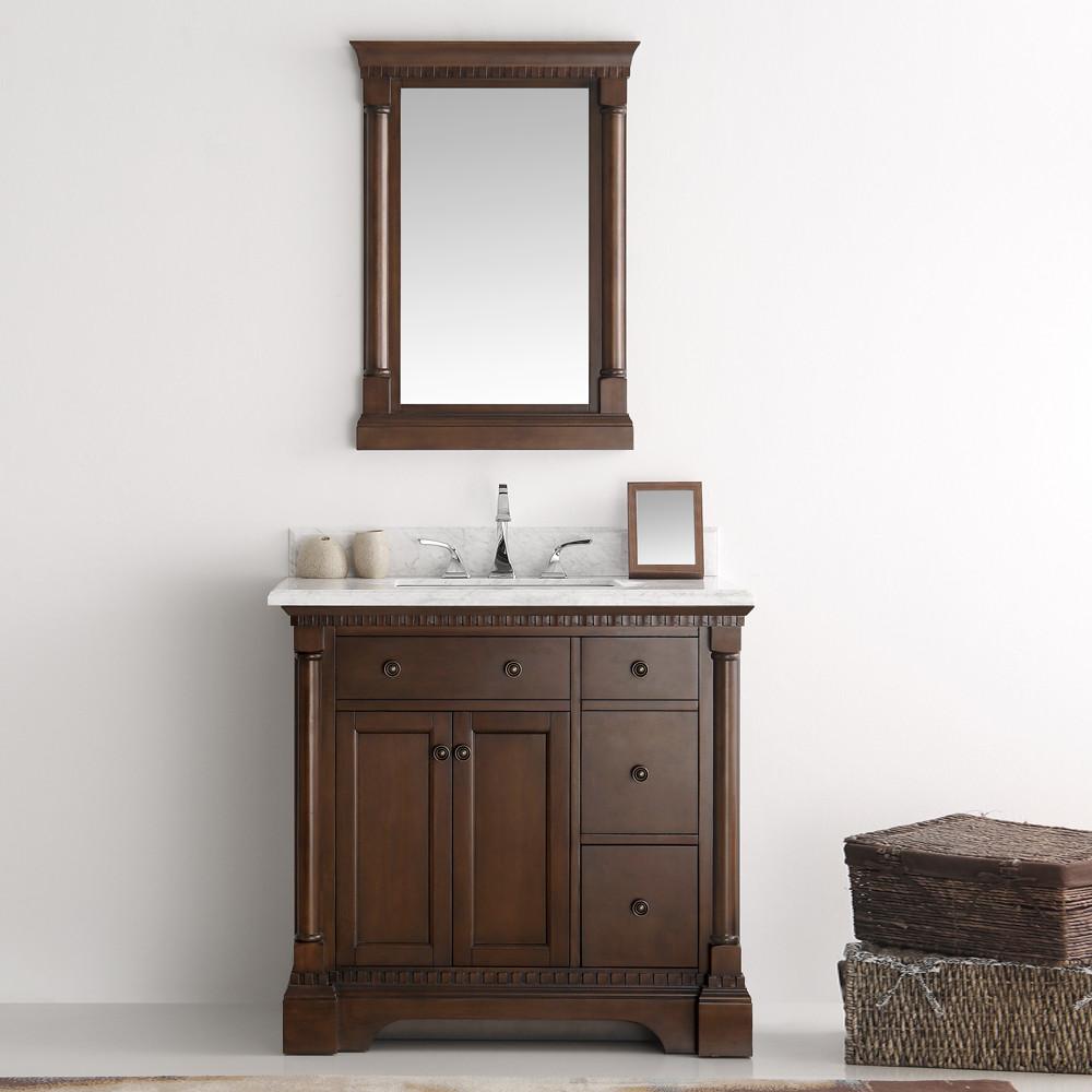 Fresca Kingston 36" Antique Coffee Traditional Bathroom Vanity w/ Mirror Vanity Fresca 