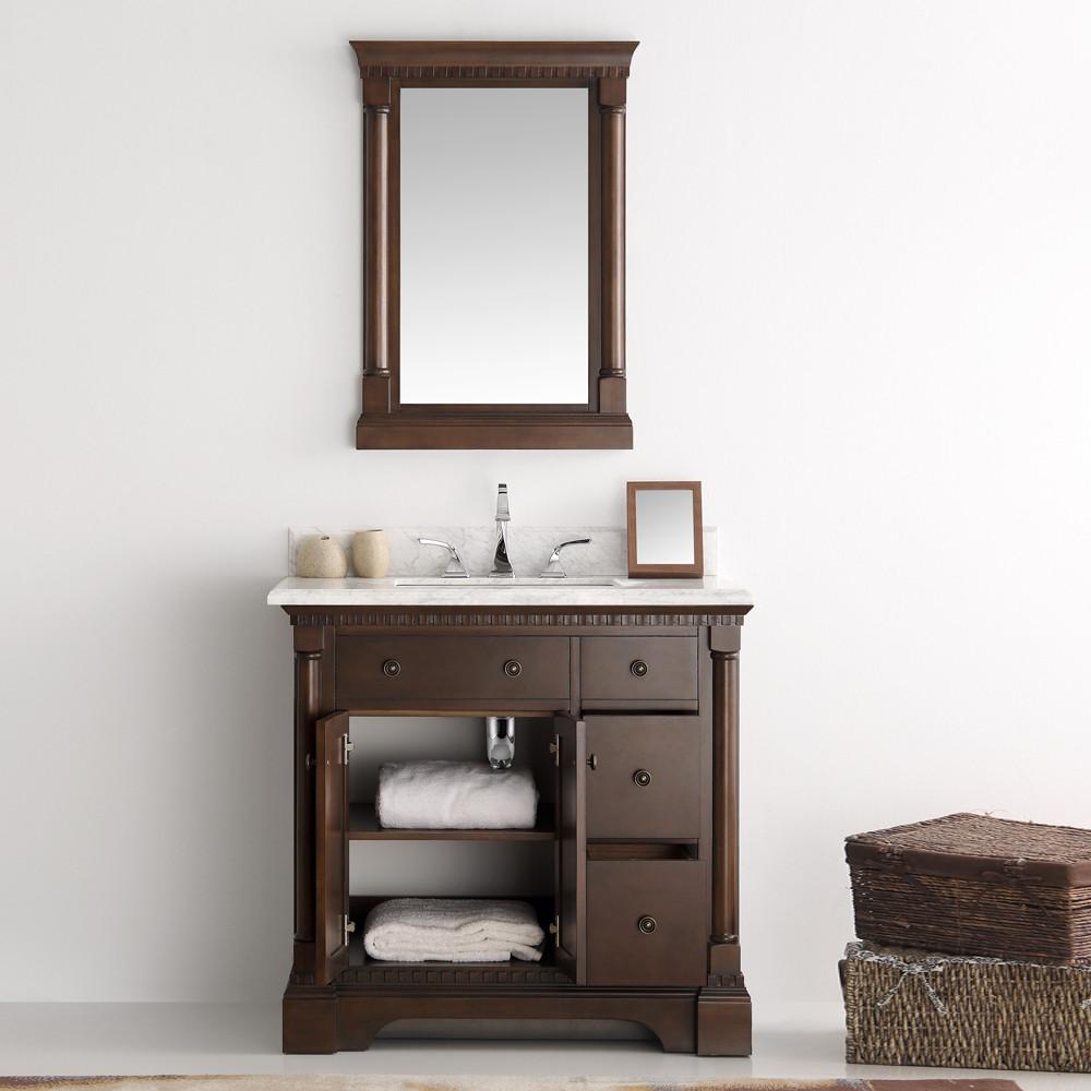 Fresca Kingston 36" Antique Coffee Traditional Bathroom Vanity w/ Mirror Vanity Fresca 