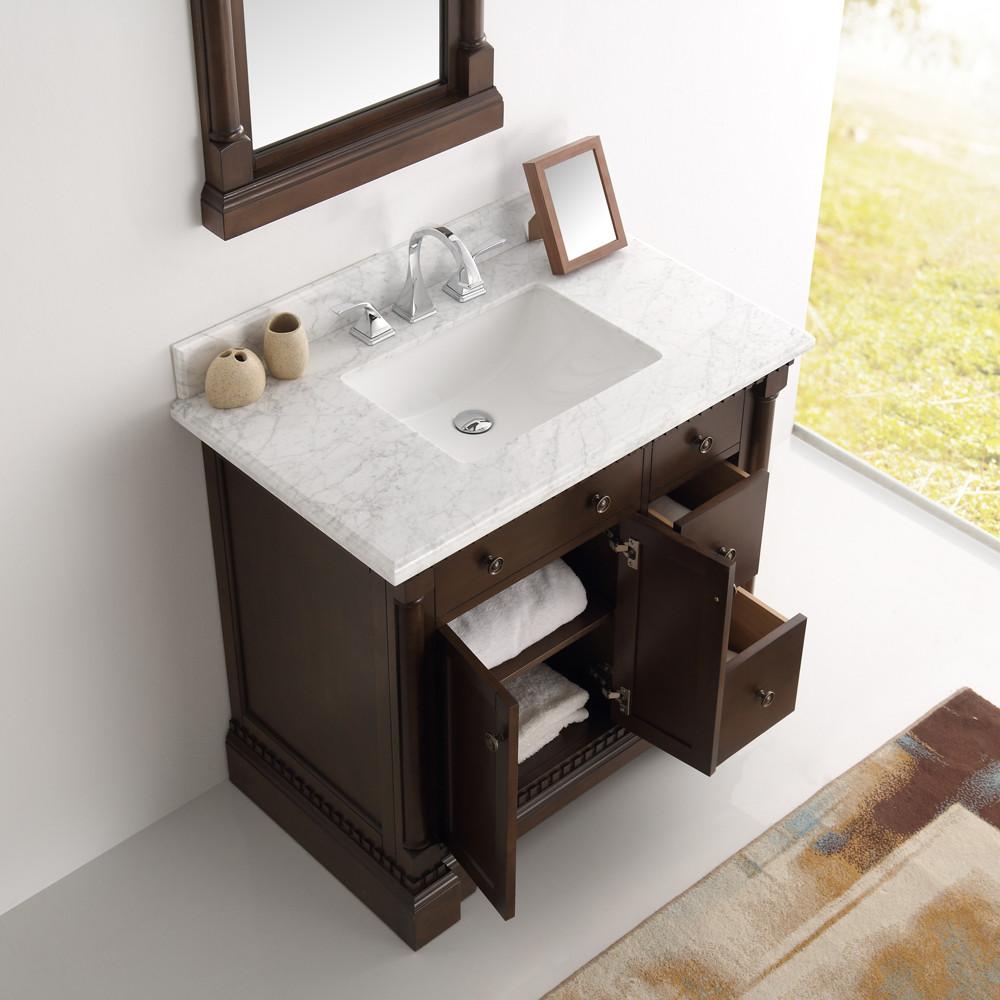 Fresca Kingston 36" Antique Coffee Traditional Bathroom Vanity w/ Mirror Vanity Fresca 