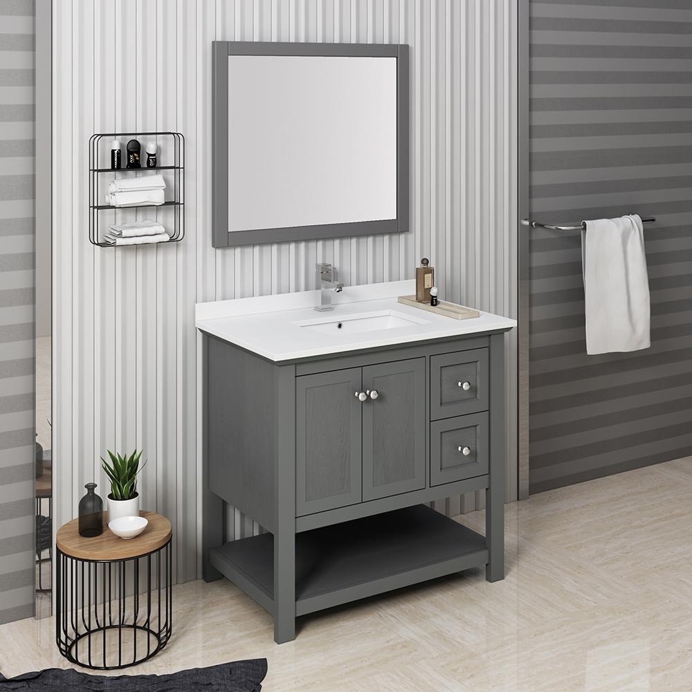 Fresca Manchester Regal 36" Gray Wood Veneer Traditional Bathroom Vanity w/ Mirror Vanity Fresca 