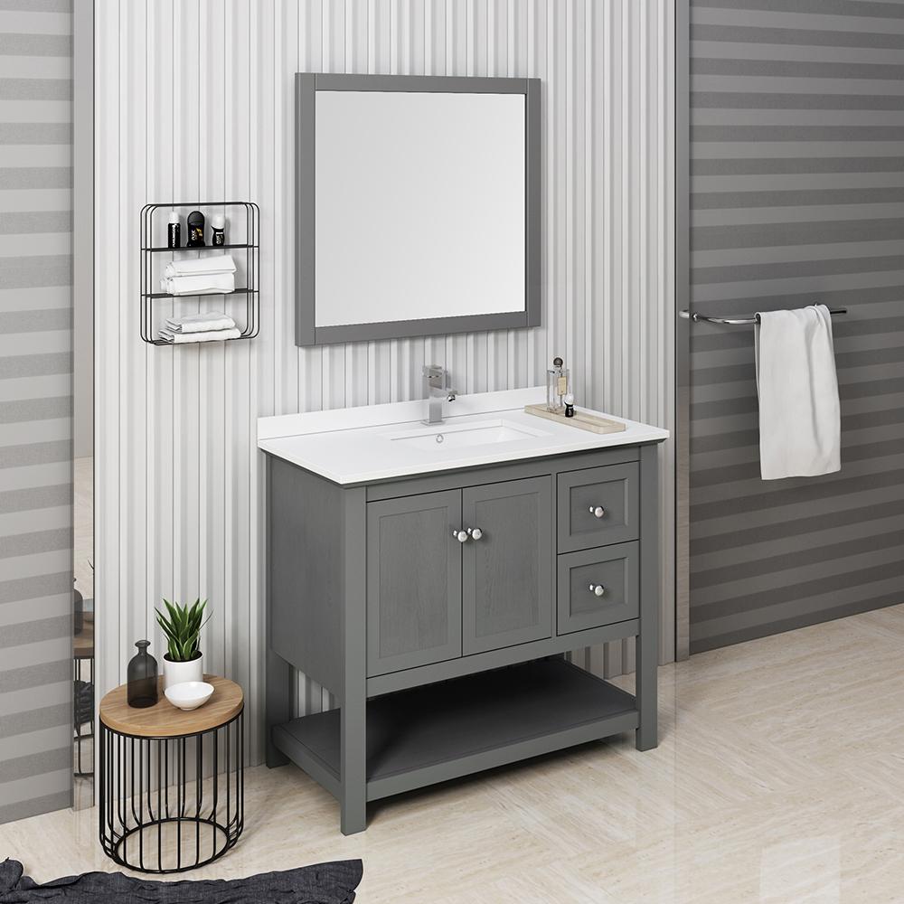 Fresca Manchester Regal 42" Gray Wood Veneer Traditional Bathroom Vanity w/ Mirror Vanity Fresca 