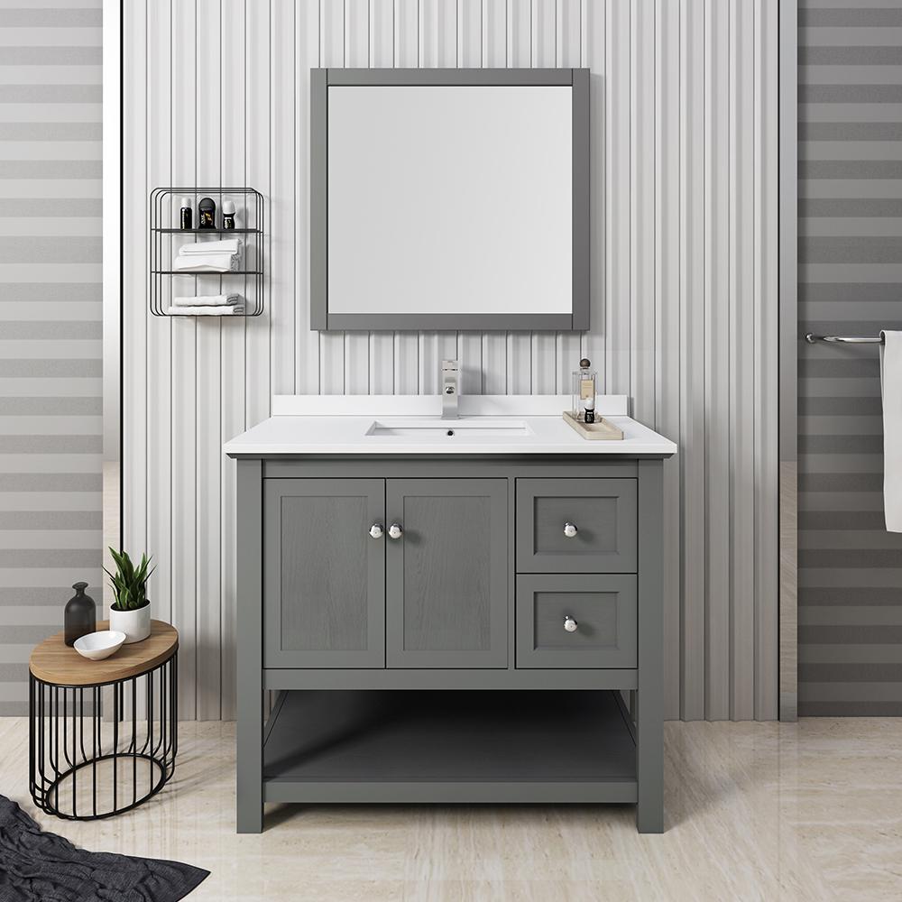 Fresca Manchester Regal 42" Gray Wood Veneer Traditional Bathroom Vanity w/ Mirror Vanity Fresca 