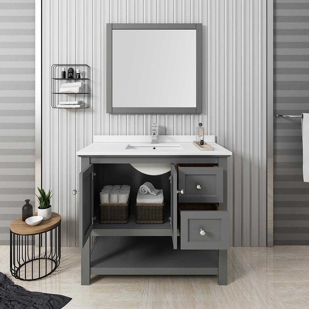 Fresca Manchester Regal 42" Gray Wood Veneer Traditional Bathroom Vanity w/ Mirror Vanity Fresca 