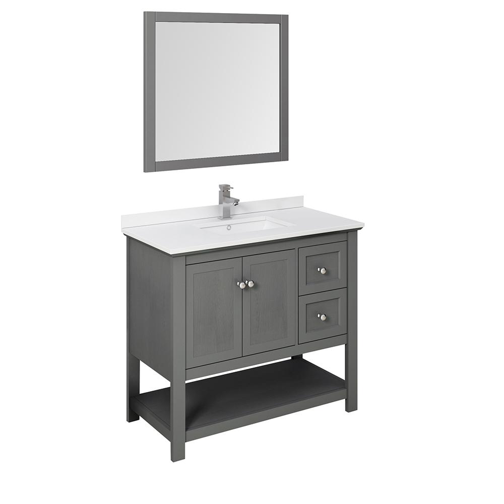 Fresca Manchester Regal 42" Gray Wood Veneer Traditional Bathroom Vanity w/ Mirror Vanity Fresca 