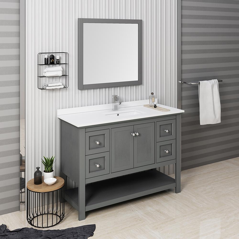 Fresca Manchester Regal 48" Gray Wood Veneer Traditional Bathroom Vanity w/ Mirror Vanity Fresca 