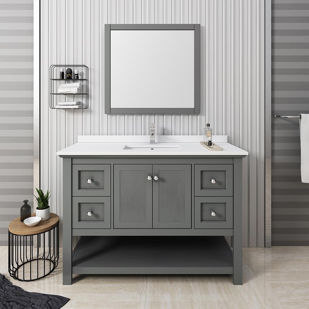 Fresca Manchester Regal 48" Gray Wood Veneer Traditional Bathroom Vanity w/ Mirror Vanity Fresca 