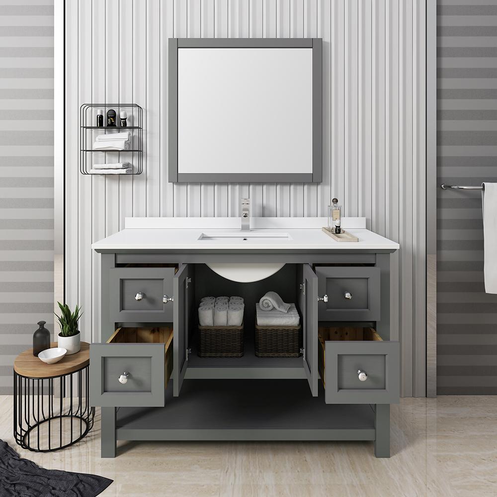 Fresca Manchester Regal 48" Gray Wood Veneer Traditional Bathroom Vanity w/ Mirror Vanity Fresca 