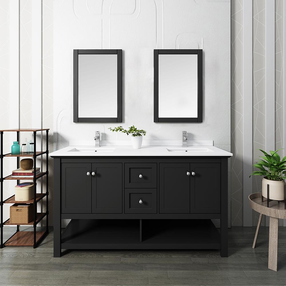 Fresca Manchester 60" Traditional Double Sink Bathroom Vanity w/ Mirrors Vanity Fresca 