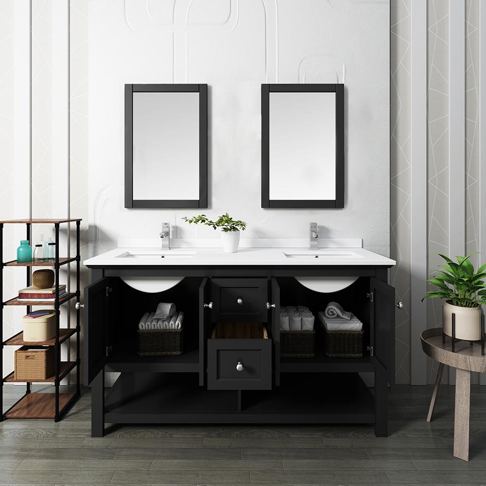 Fresca Manchester 60" Traditional Double Sink Bathroom Vanity w/ Mirrors Vanity Fresca 