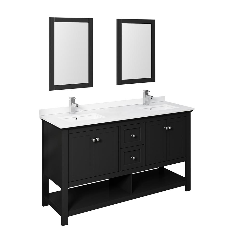 Fresca Manchester 60" Traditional Double Sink Bathroom Vanity w/ Mirrors Vanity Fresca Black 