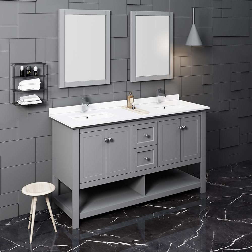 Fresca Manchester 60" Traditional Double Sink Bathroom Vanity w/ Mirrors Vanity Fresca 