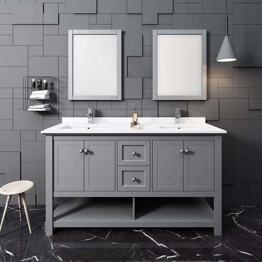 Fresca Manchester 60" Traditional Double Sink Bathroom Vanity w/ Mirrors Vanity Fresca 