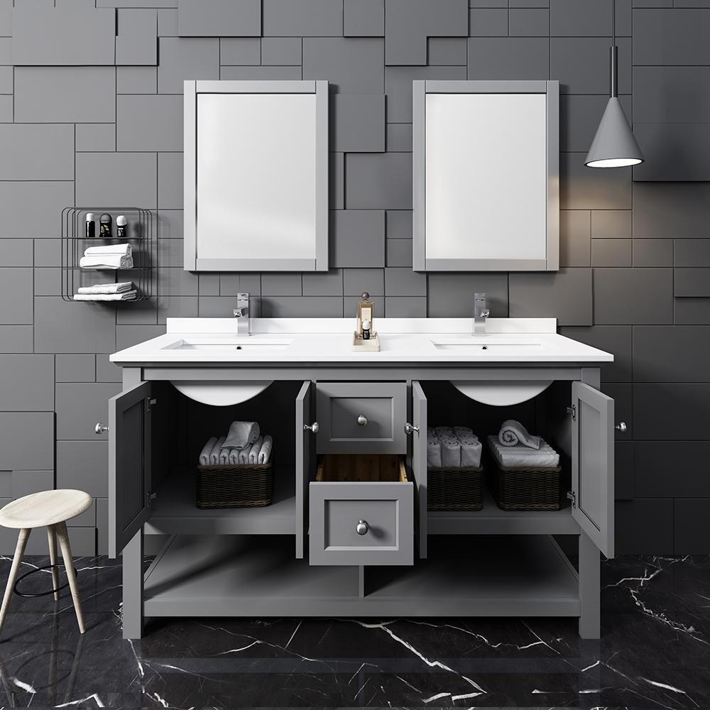 Fresca Manchester 60" Traditional Double Sink Bathroom Vanity w/ Mirrors Vanity Fresca 