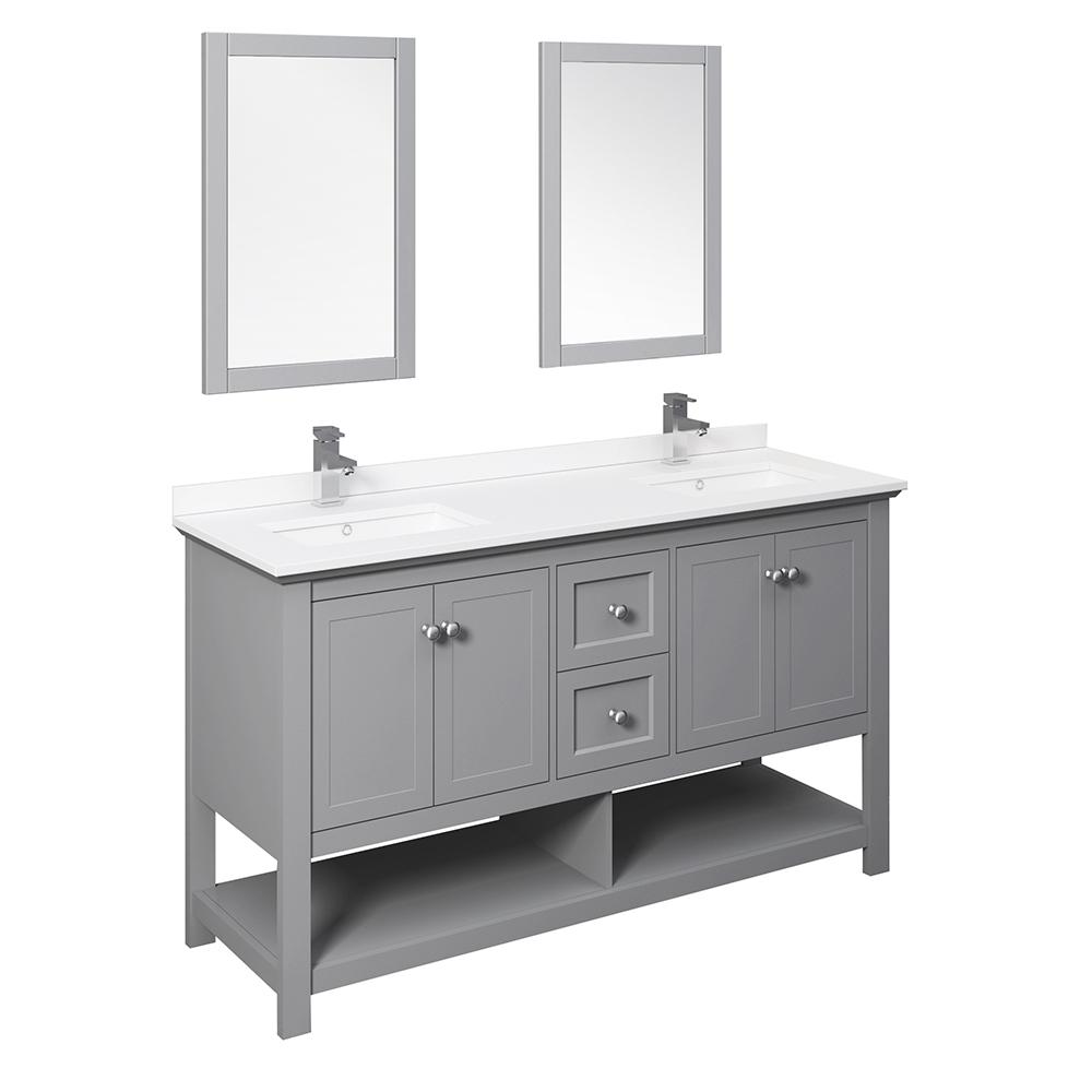 Fresca Manchester 60" Traditional Double Sink Bathroom Vanity w/ Mirrors Vanity Fresca Gray 