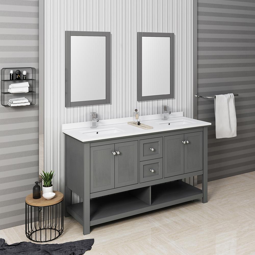 Fresca Manchester 60" Traditional Double Sink Bathroom Vanity w/ Mirrors Vanity Fresca 