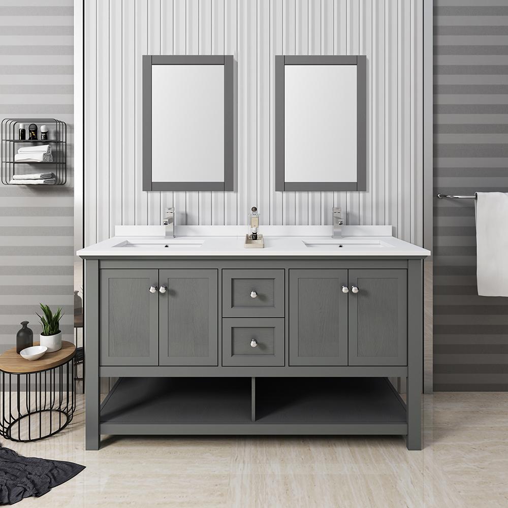 Fresca Manchester 60" Traditional Double Sink Bathroom Vanity w/ Mirrors Vanity Fresca 