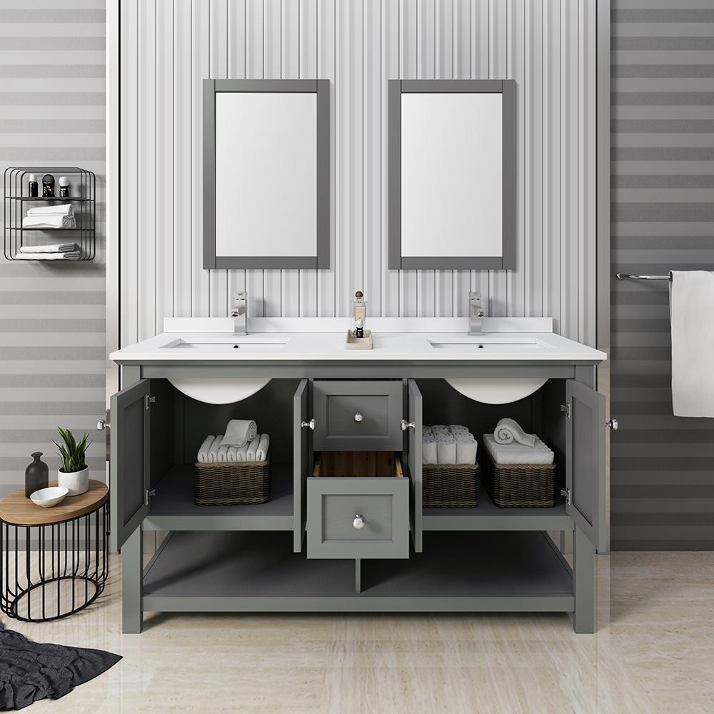 Fresca Manchester 60" Traditional Double Sink Bathroom Vanity w/ Mirrors Vanity Fresca 