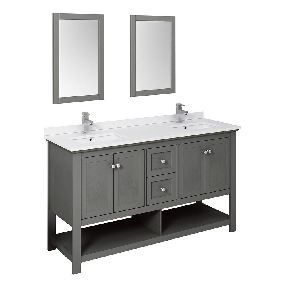 Fresca Manchester 60" Traditional Double Sink Bathroom Vanity w/ Mirrors Vanity Fresca Gray Wood Veneer 