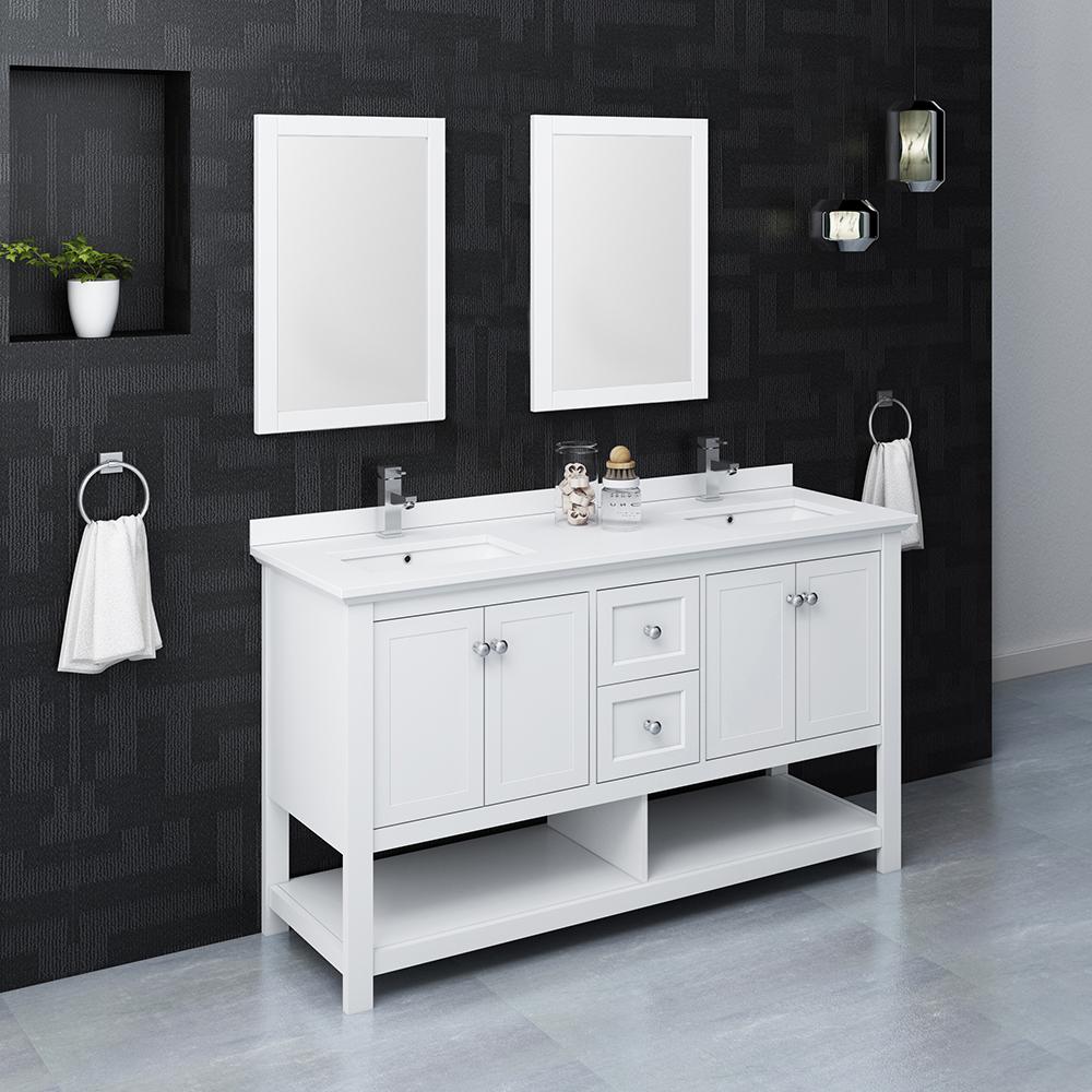 Fresca Manchester 60" Traditional Double Sink Bathroom Vanity w/ Mirrors Vanity Fresca 