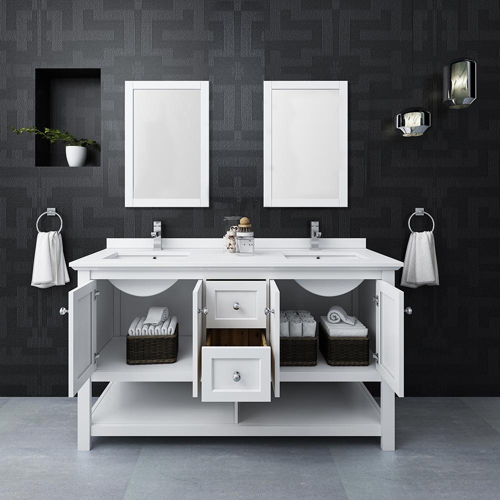 Fresca Manchester 60" Traditional Double Sink Bathroom Vanity w/ Mirrors Vanity Fresca 