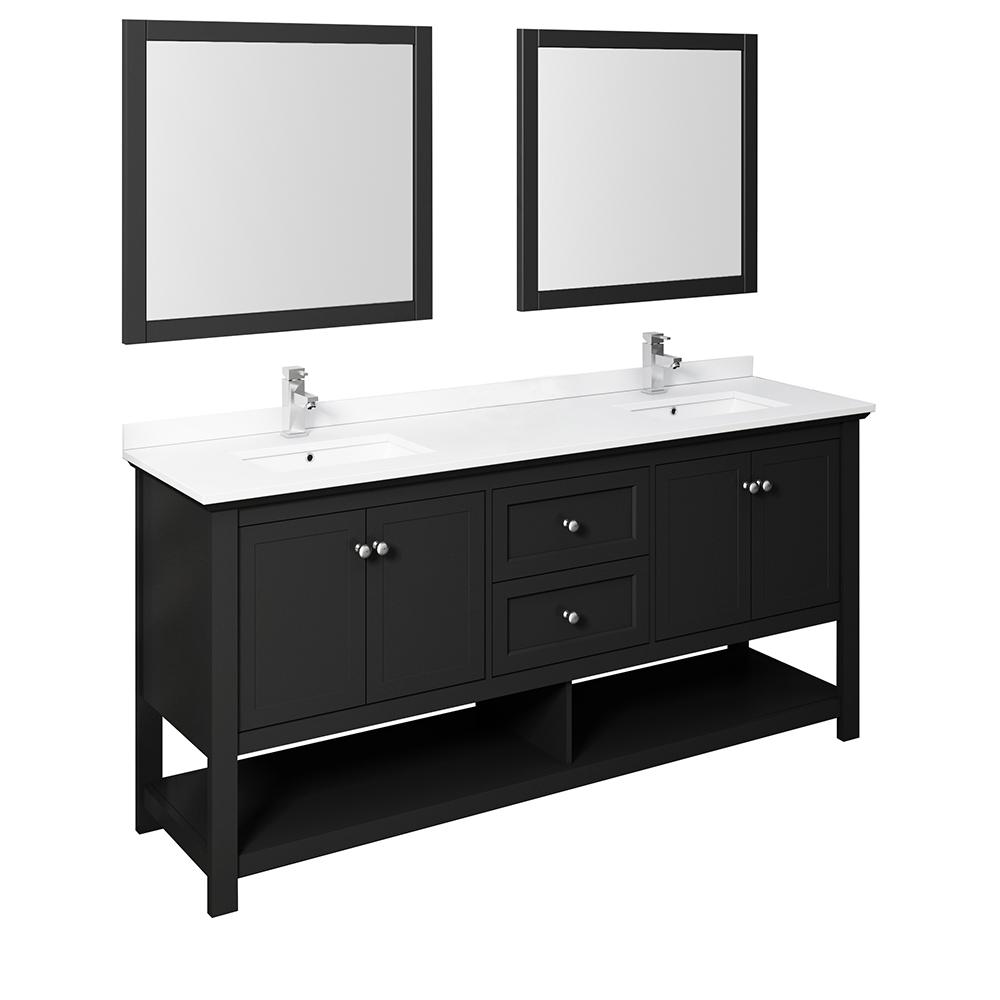 Fresca Manchester 72" Traditional Double Sink Bathroom Vanity w/ Mirrors Vanity Fresca Black 