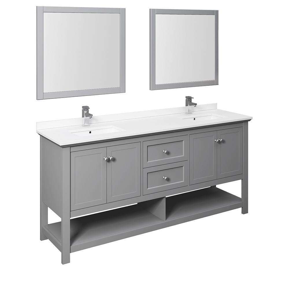 Fresca Manchester 72" Traditional Double Sink Bathroom Vanity w/ Mirrors Vanity Fresca Gray 
