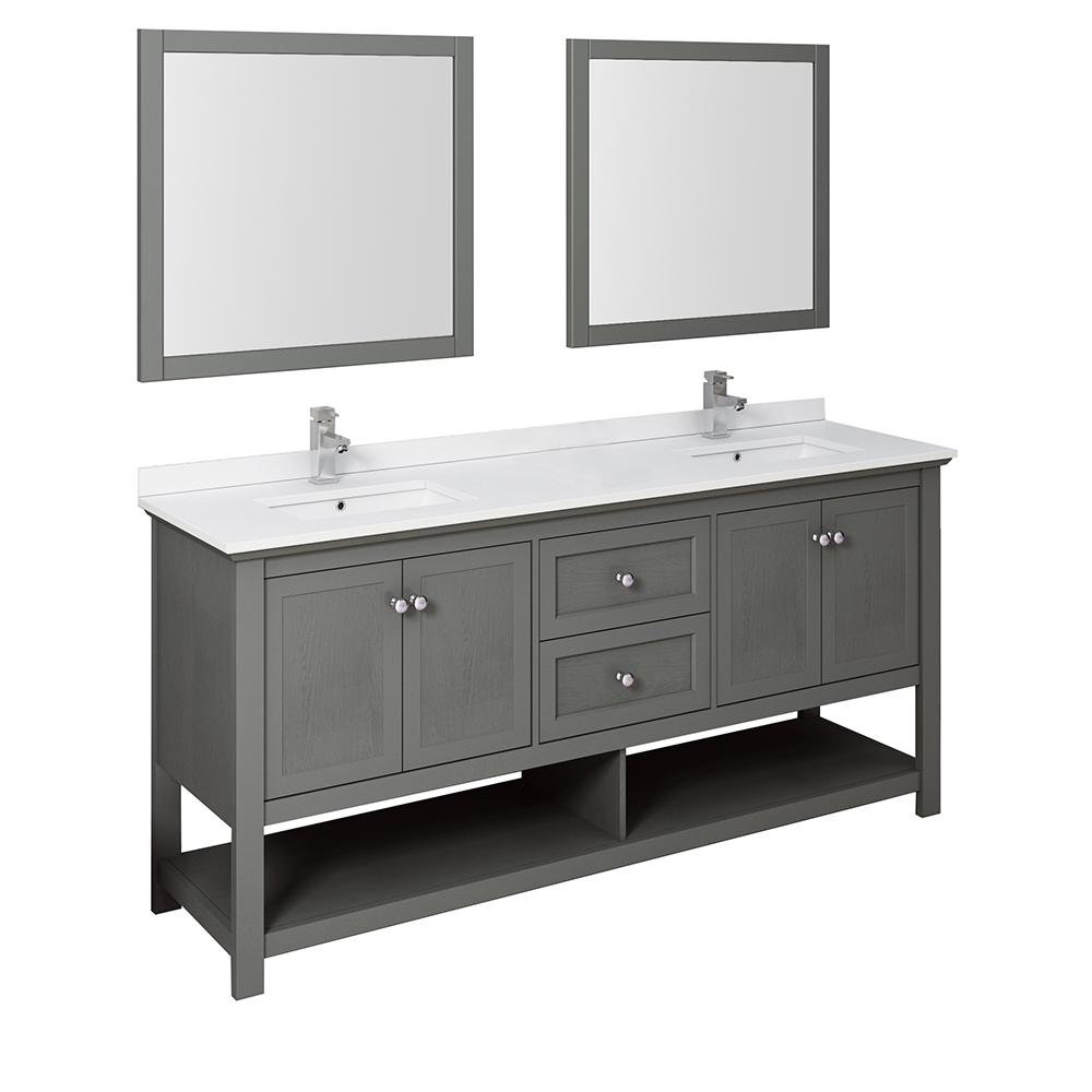 Fresca Manchester 72" Traditional Double Sink Bathroom Vanity w/ Mirrors Vanity Fresca Gray Wood Veneer 