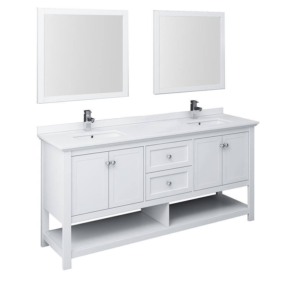 Fresca Manchester 72" Traditional Double Sink Bathroom Vanity w/ Mirrors Vanity Fresca White 