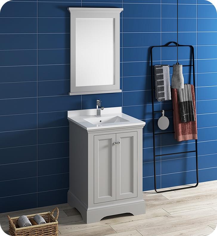 Fresca Windsor 24" Gray Textured Traditional Bathroom Vanity w/ Mirror Vanity Fresca 