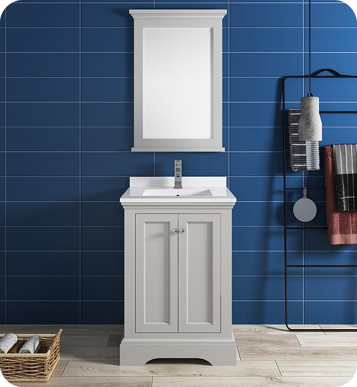 Fresca Windsor 24" Gray Textured Traditional Bathroom Vanity w/ Mirror Vanity Fresca 