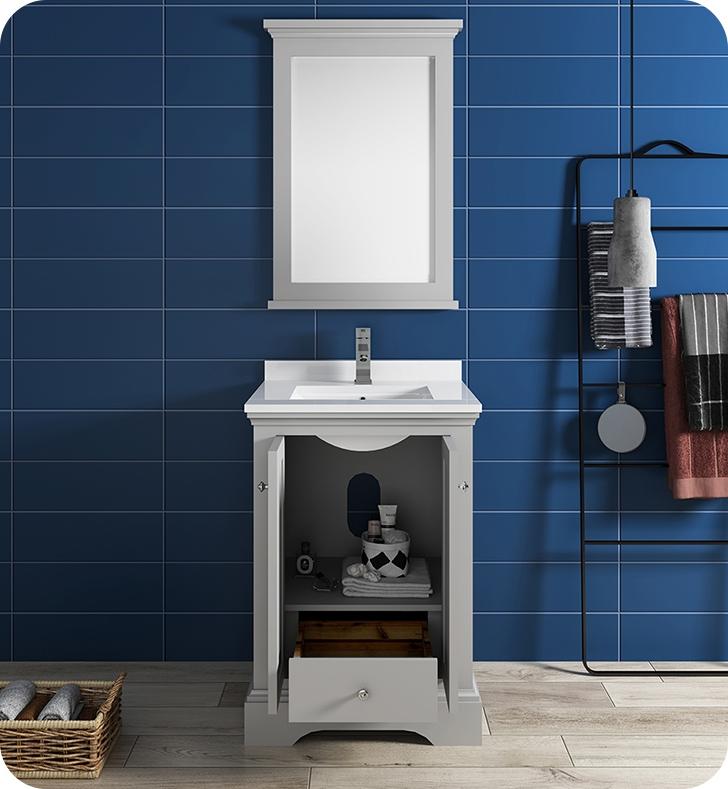 Fresca Windsor 24" Gray Textured Traditional Bathroom Vanity w/ Mirror Vanity Fresca 