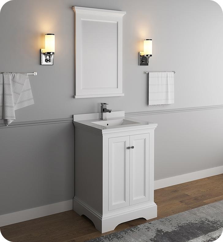 Fresca Windsor 24" Matte White Traditional Bathroom Vanity w/ Mirror Vanity Fresca 