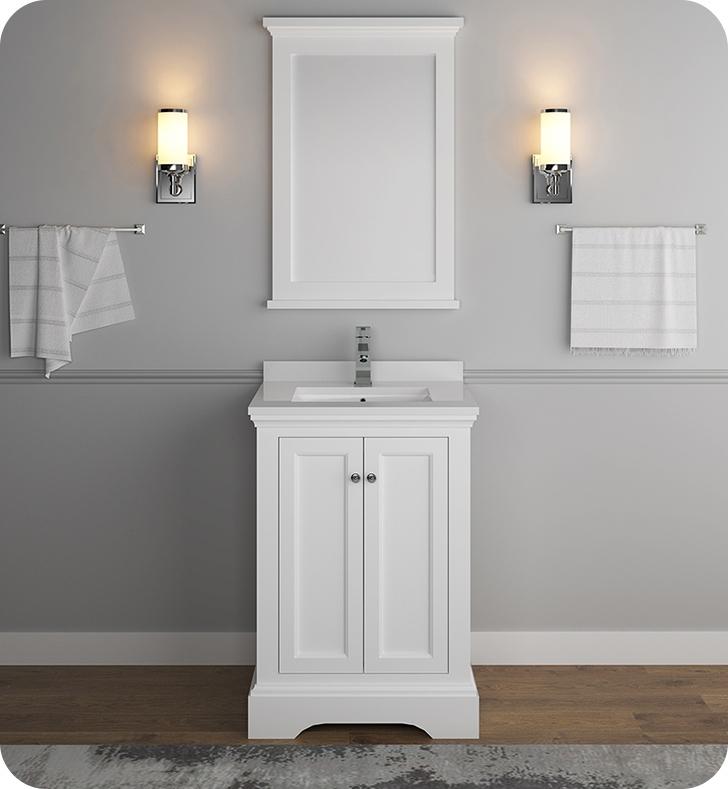 Fresca Windsor 24" Matte White Traditional Bathroom Vanity w/ Mirror Vanity Fresca 