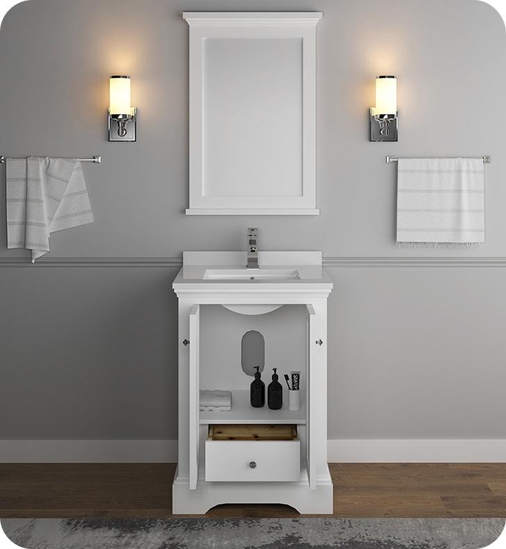 Fresca Windsor 24" Matte White Traditional Bathroom Vanity w/ Mirror Vanity Fresca 