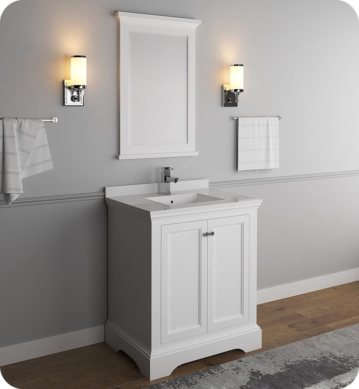 Fresca Windsor 30" Matte White Traditional Bathroom Vanity w/ Mirror Vanity Fresca 