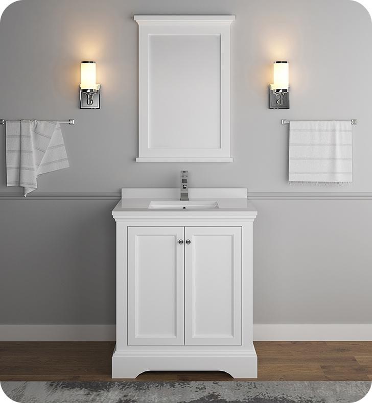 Fresca Windsor 30" Matte White Traditional Bathroom Vanity w/ Mirror Vanity Fresca 