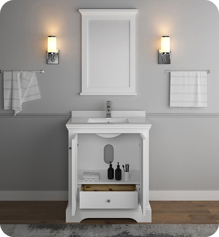 Fresca Windsor 30" Matte White Traditional Bathroom Vanity w/ Mirror Vanity Fresca 