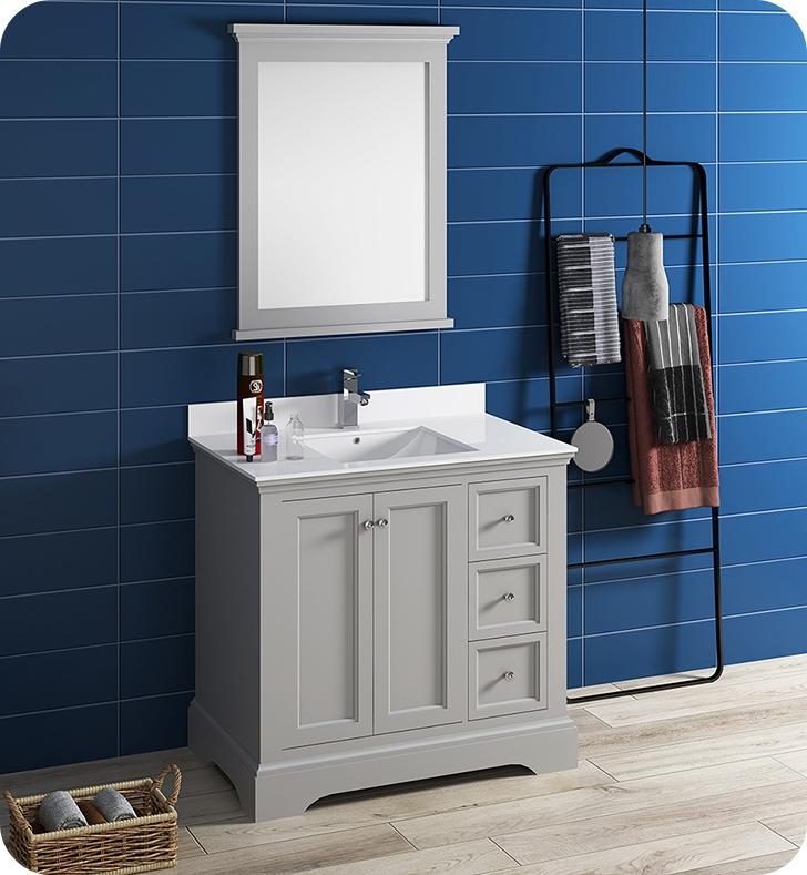 Fresca Windsor 36" Gray Textured Traditional Bathroom Vanity w/ Mirror Vanity Fresca 