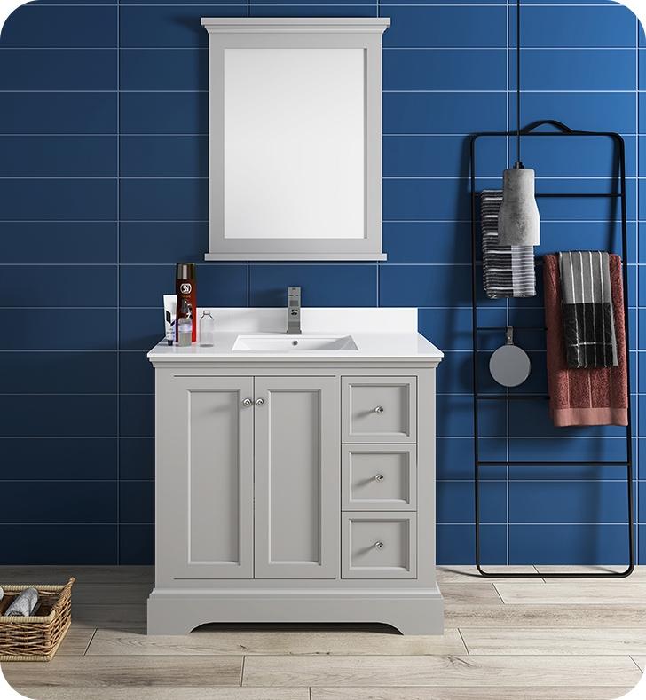 Fresca Windsor 36" Gray Textured Traditional Bathroom Vanity w/ Mirror Vanity Fresca 