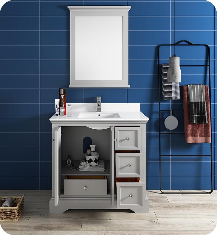 Fresca Windsor 36" Gray Textured Traditional Bathroom Vanity w/ Mirror Vanity Fresca 