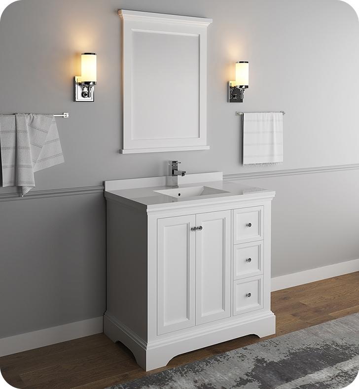 Fresca Windsor 36" Matte White Traditional Bathroom Vanity w/ Mirror Vanity Fresca 