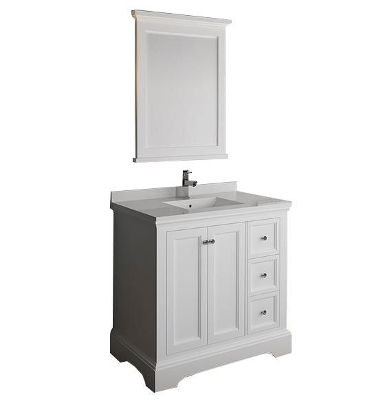 Fresca Windsor 36" Matte White Traditional Bathroom Vanity w/ Mirror Vanity Fresca 