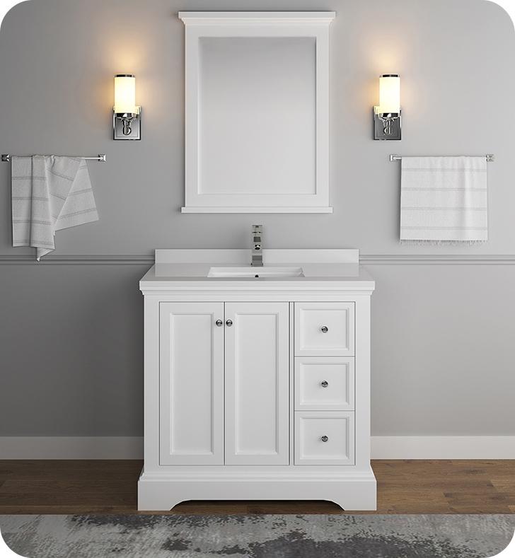 Fresca Windsor 36" Matte White Traditional Bathroom Vanity w/ Mirror Vanity Fresca 